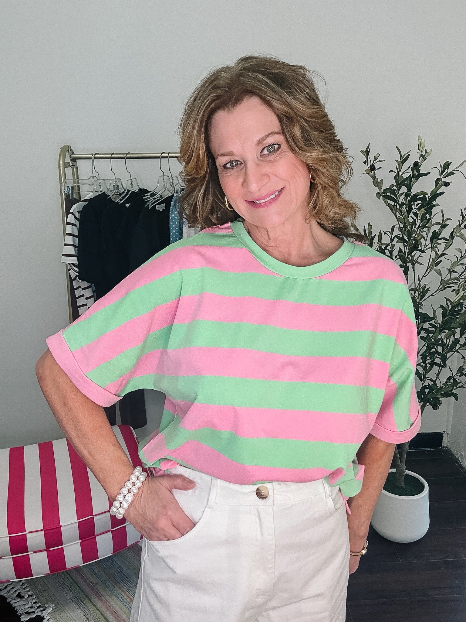 Feels Like the 80's Striped Tee - Green