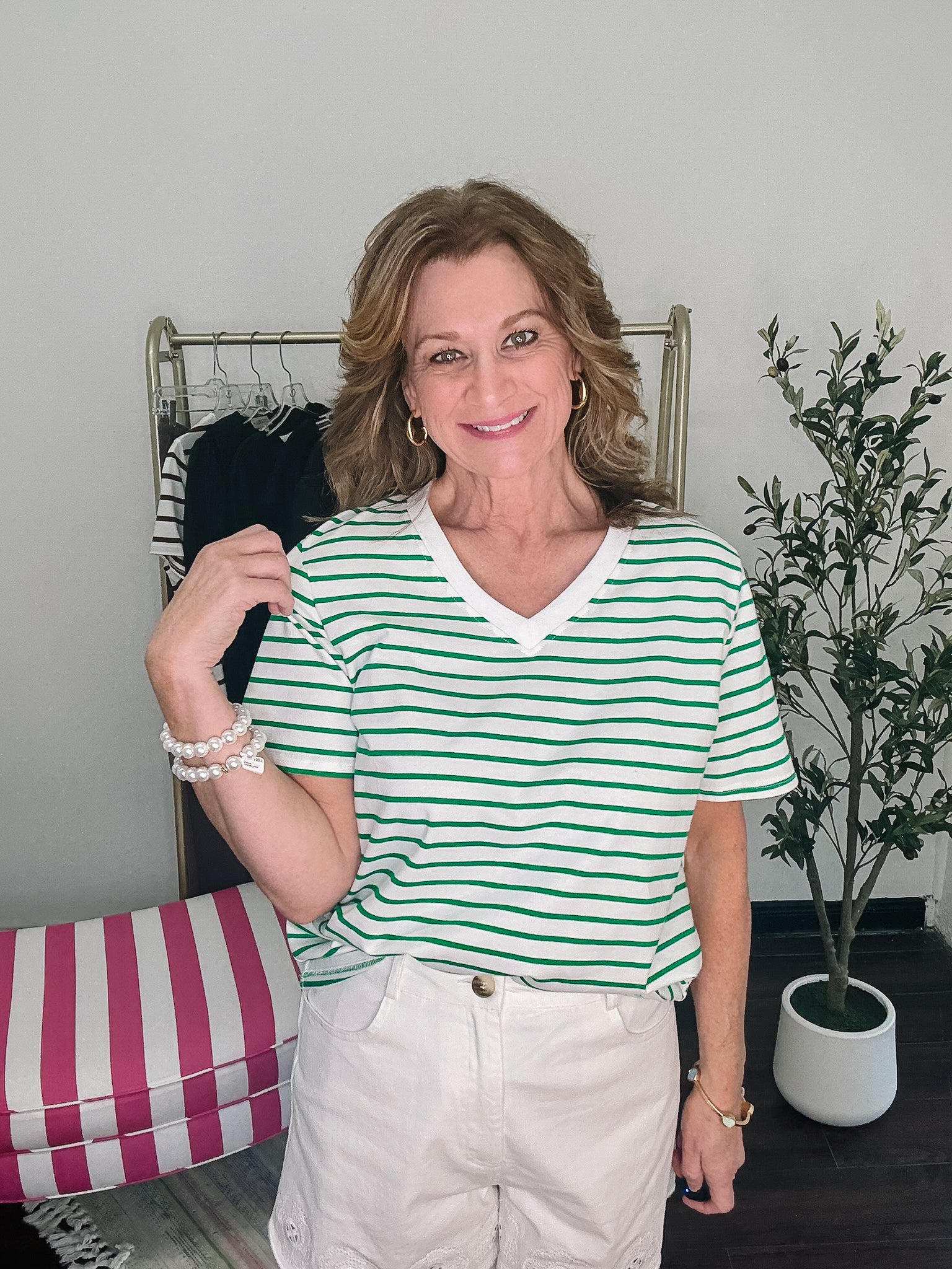 Double the Fun Stripe Tee - Green