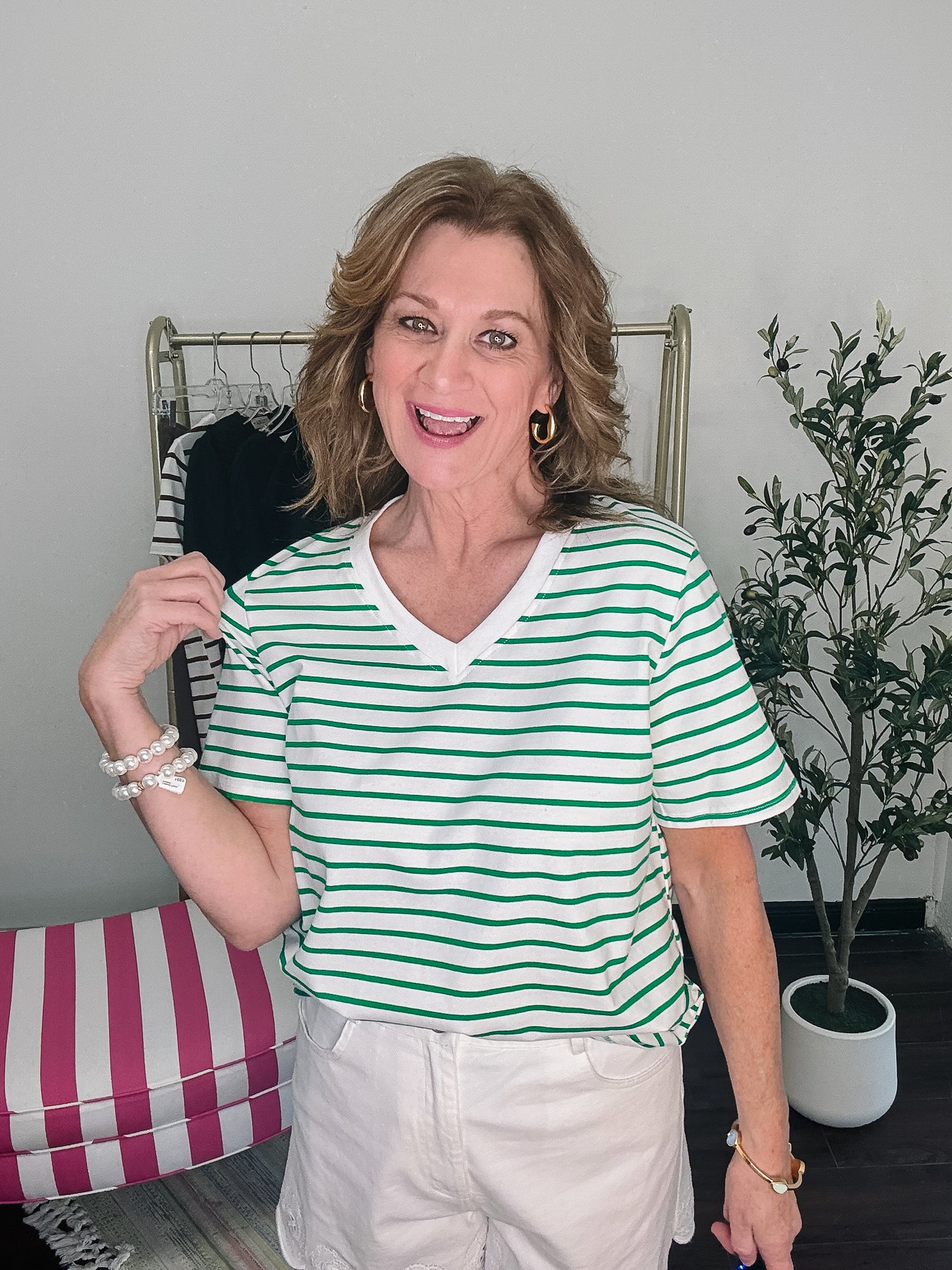 Double the Fun Stripe Tee - Green