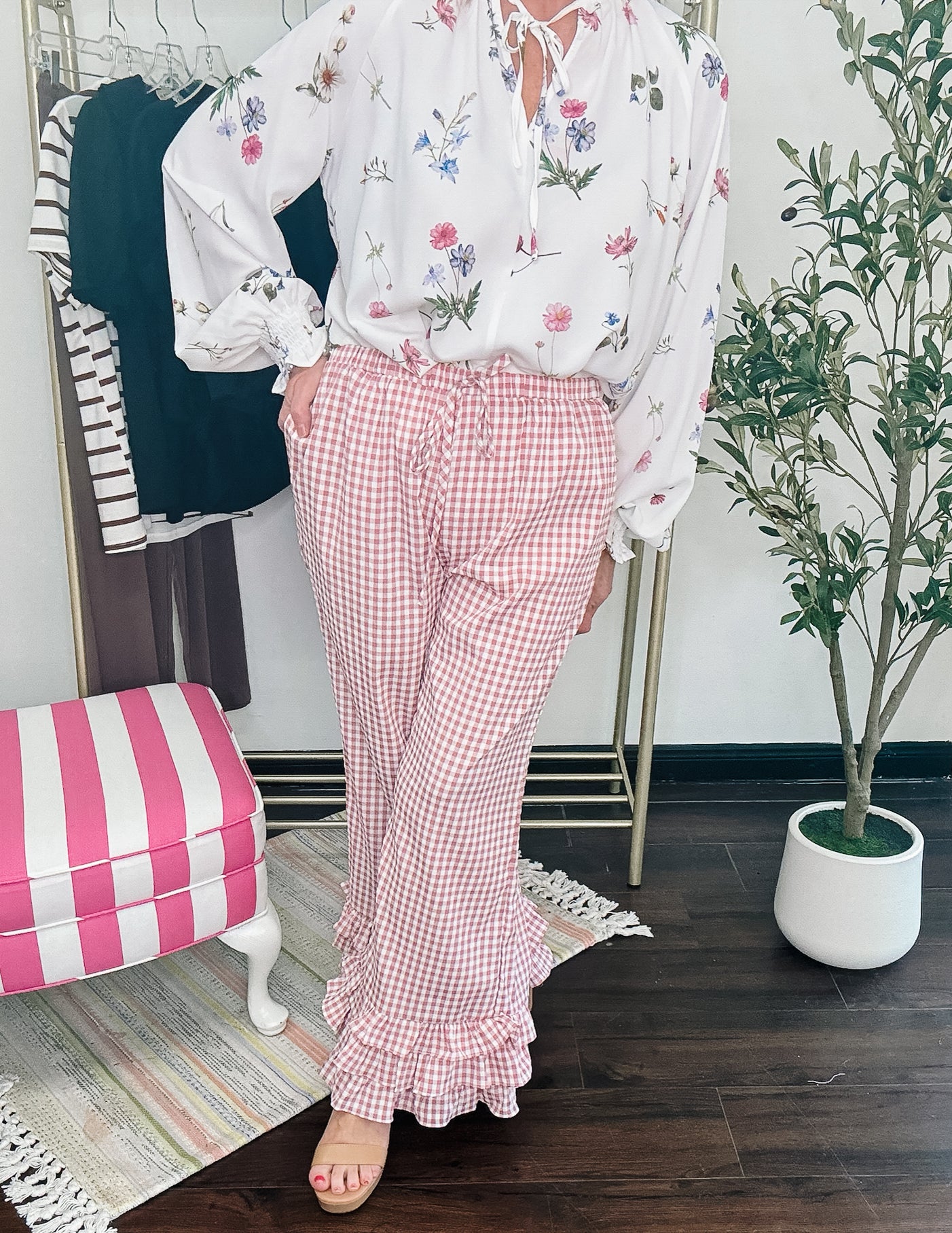 Seersucker Pink Gingham Pants