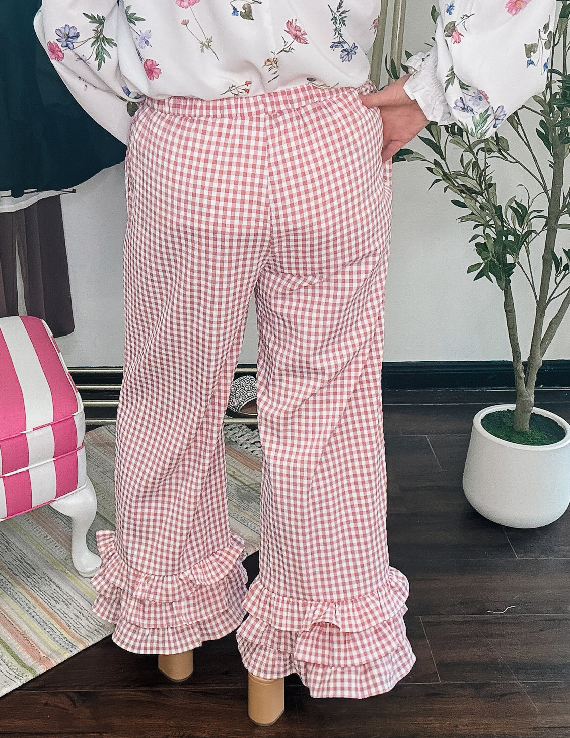 Seersucker Pink Gingham Pants