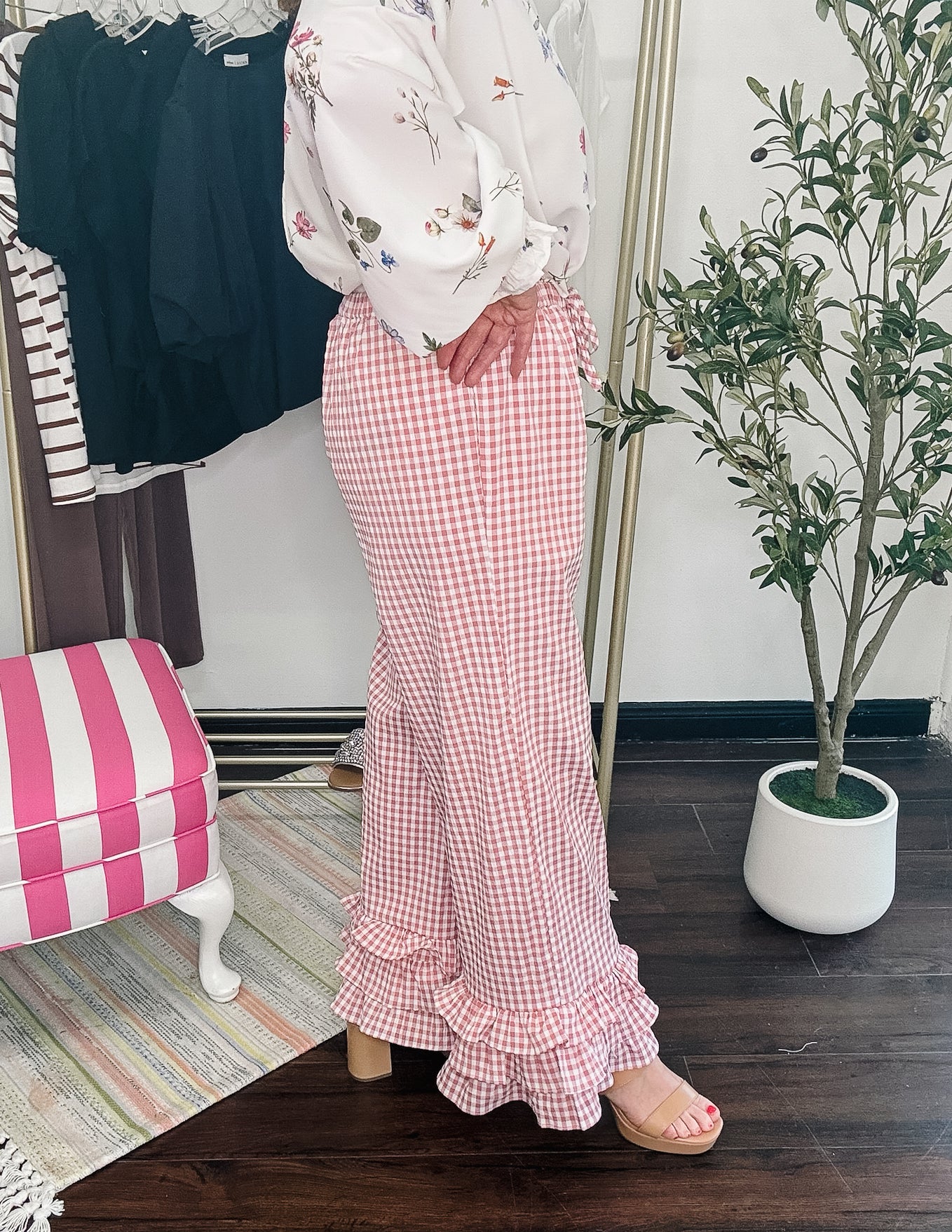 Seersucker Pink Gingham Pants