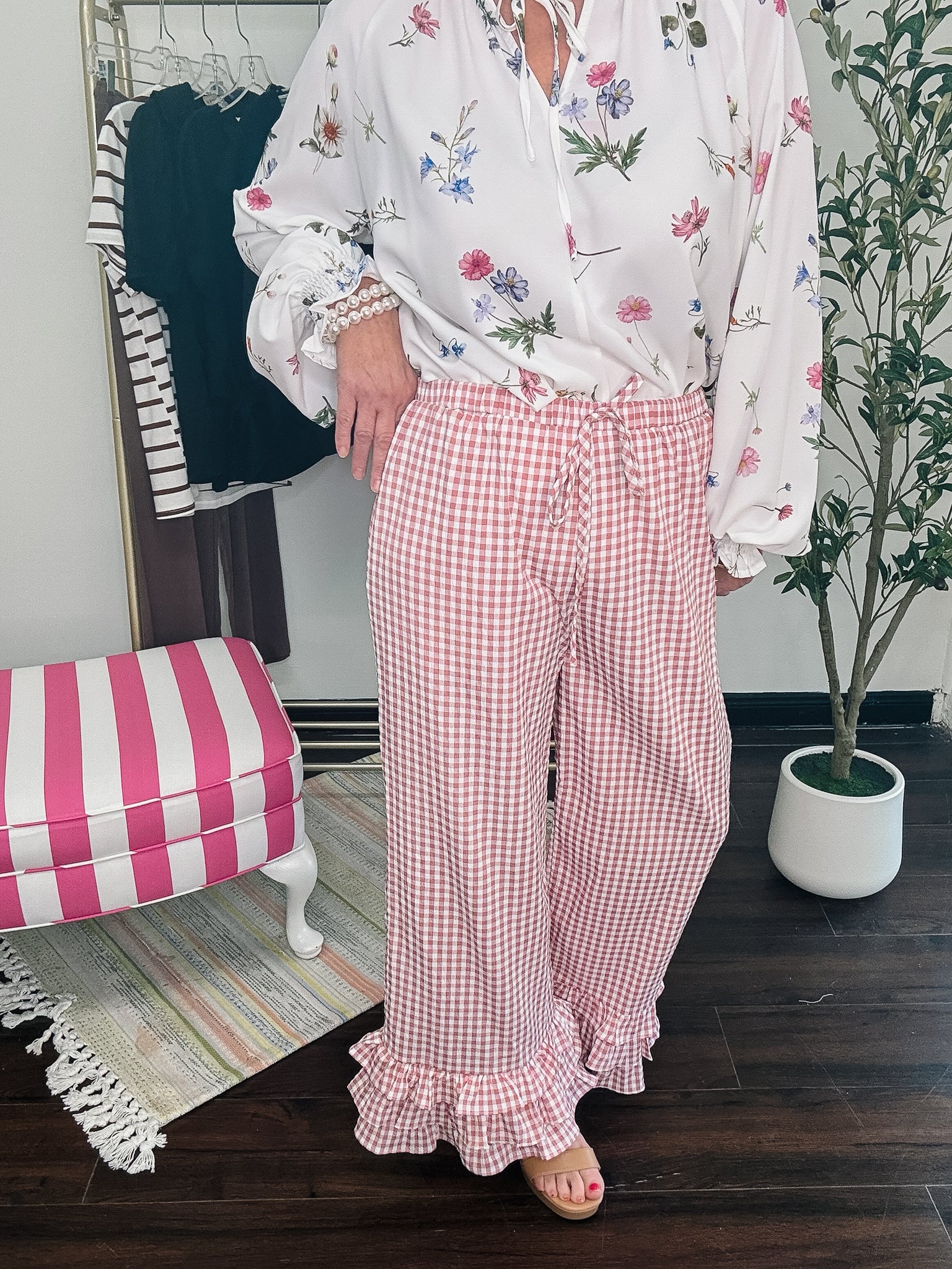 Seersucker Pink Gingham Pants