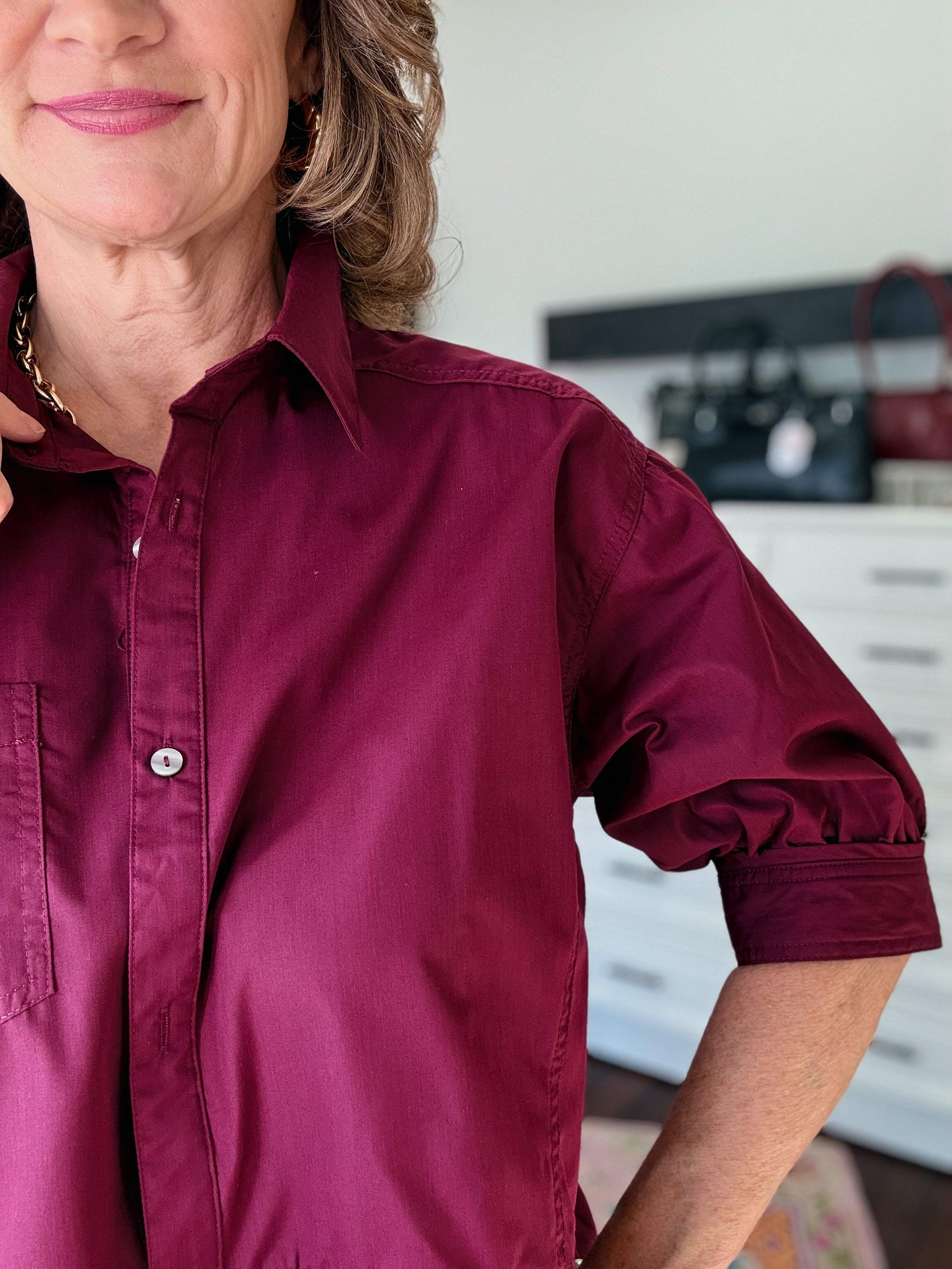 Ruffle Hem Classic Top-Merlot