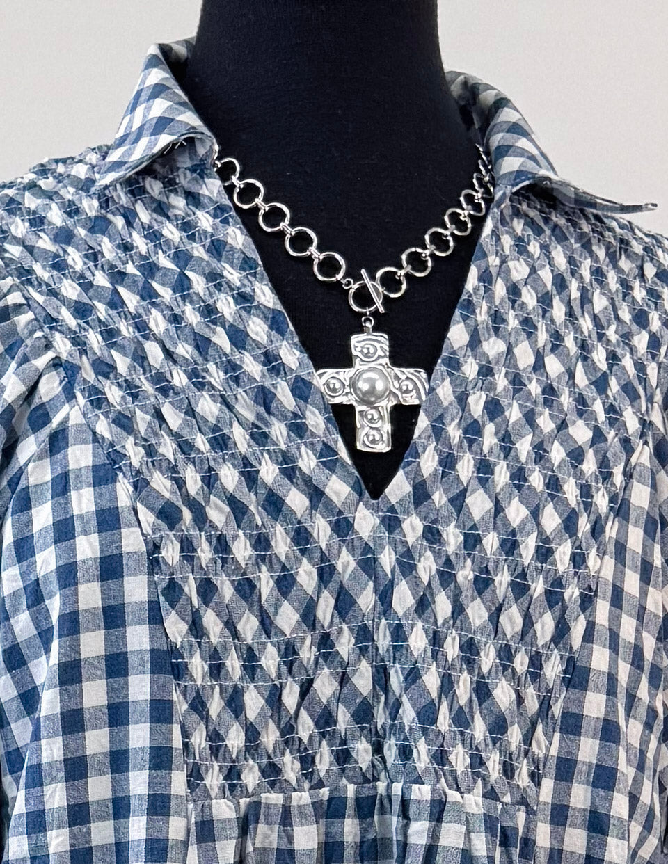 The Audrey Gingham Midi Dress-Denim Blue
