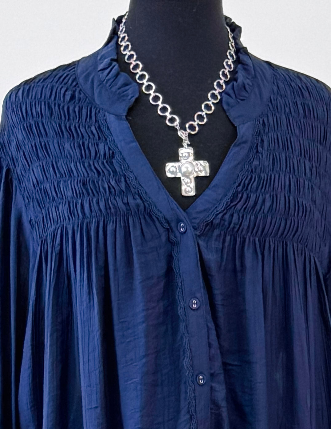 The Josie Smocked Blouse-Plus-Navy