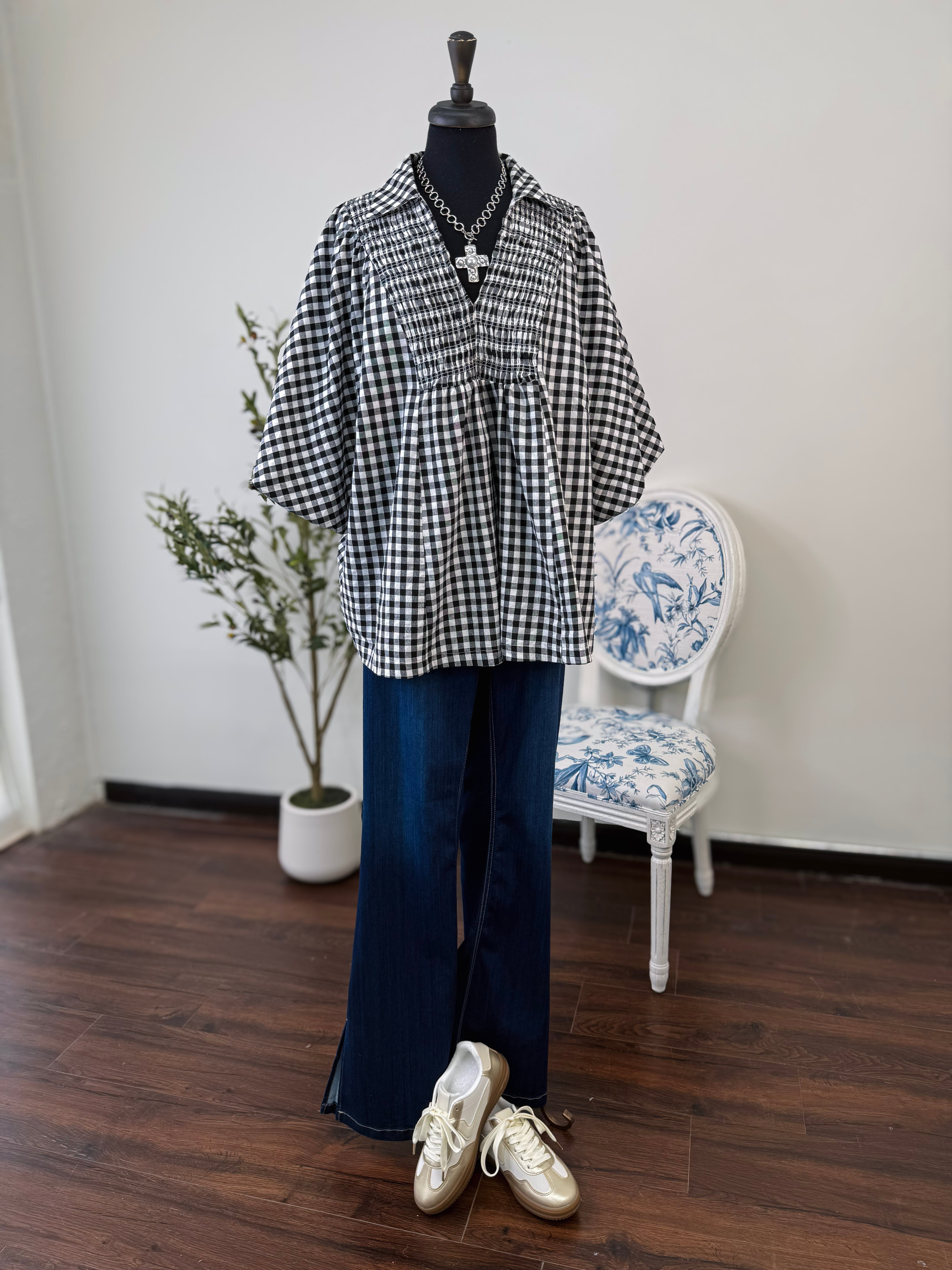 The Ruth Gingham Blouse-Plus-Black