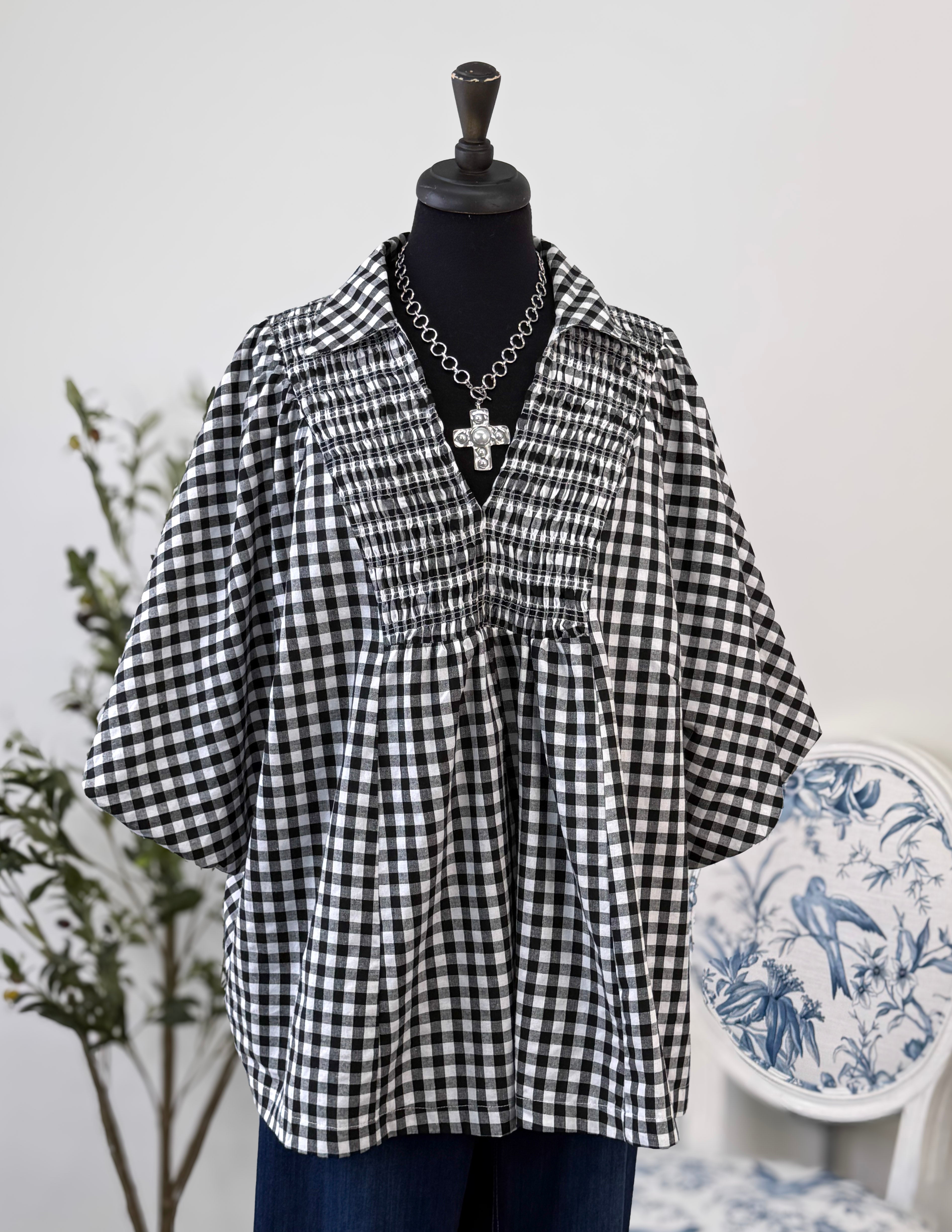 The Ruth Gingham Blouse-Plus-Black