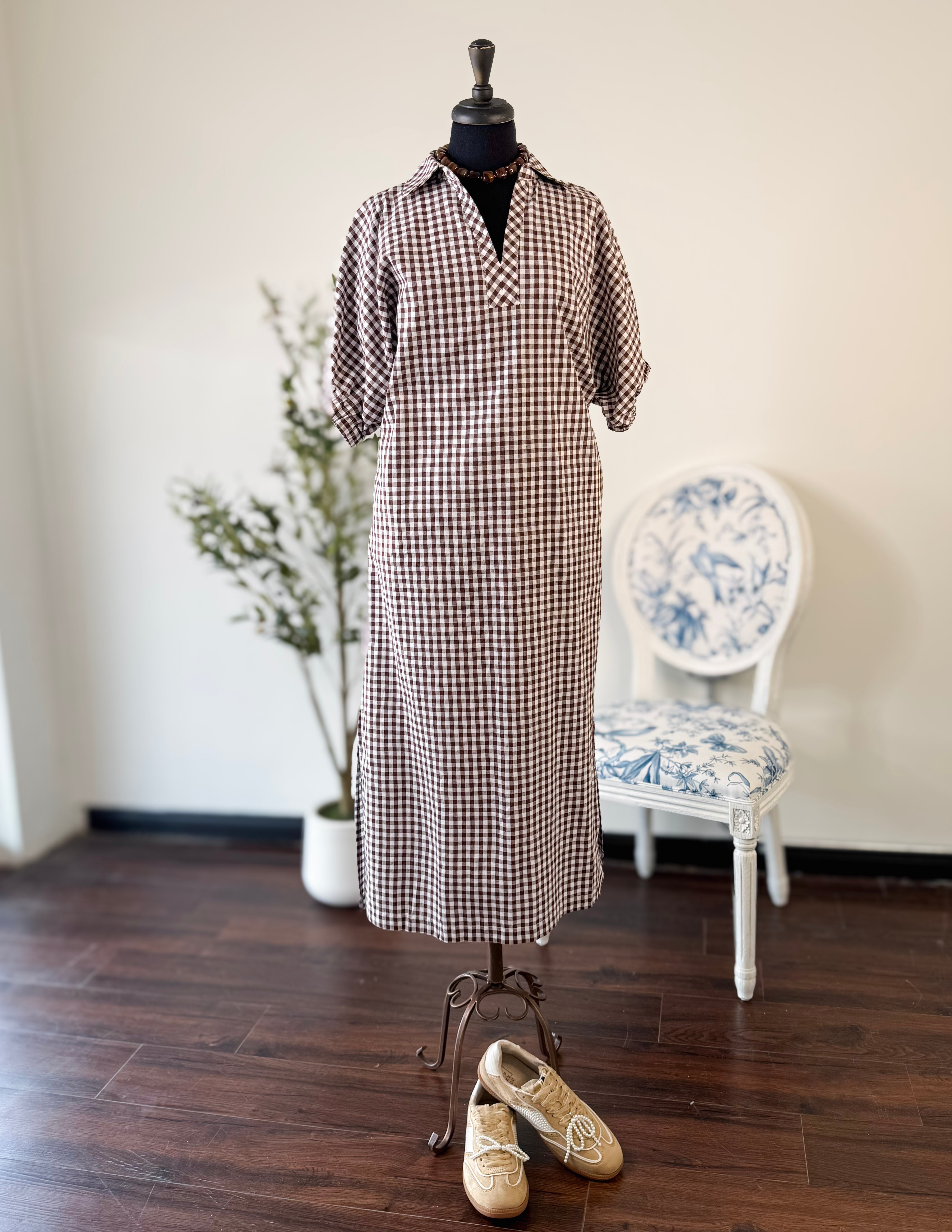 Harvest Gingham Midi Dress - Chocolate