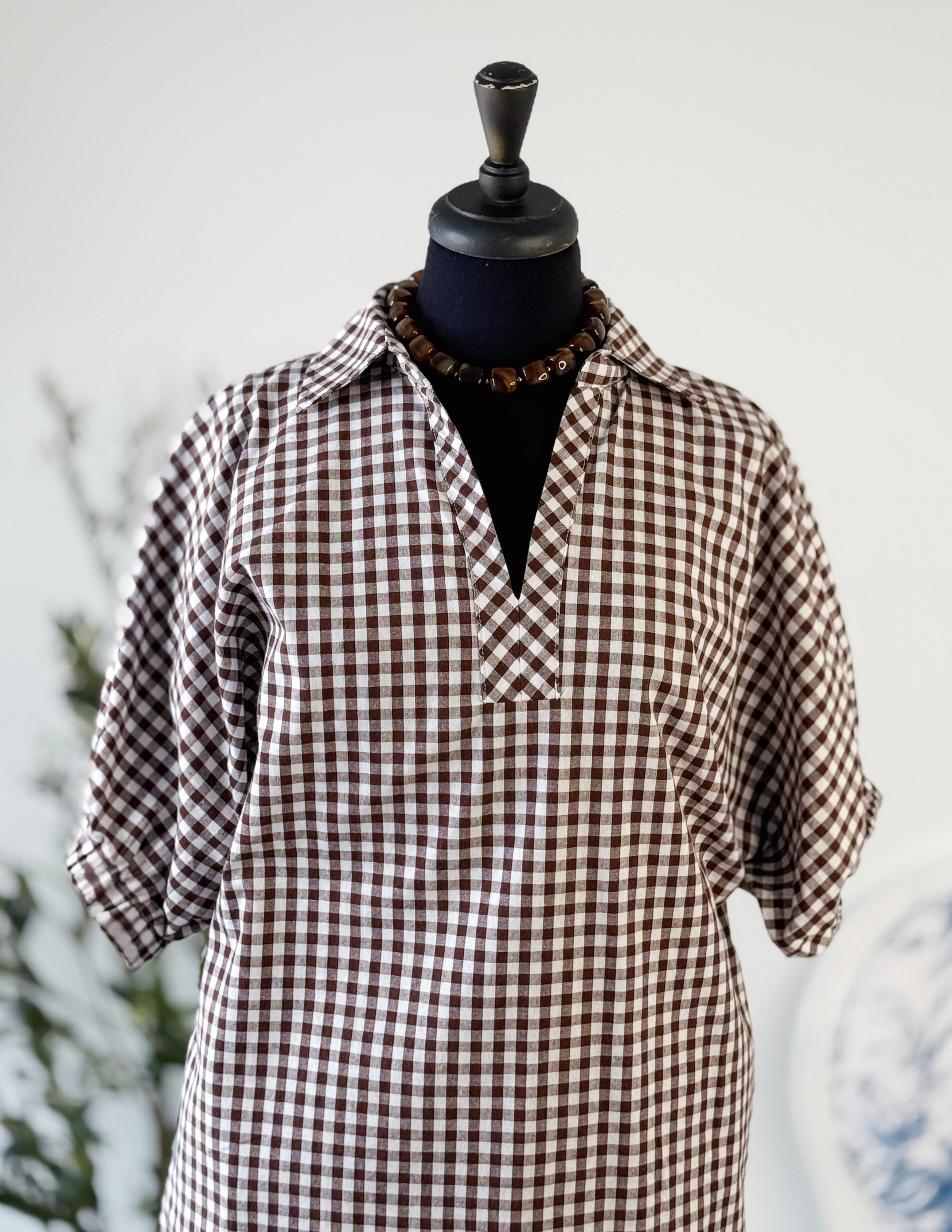 Harvest Gingham Midi Dress - Chocolate