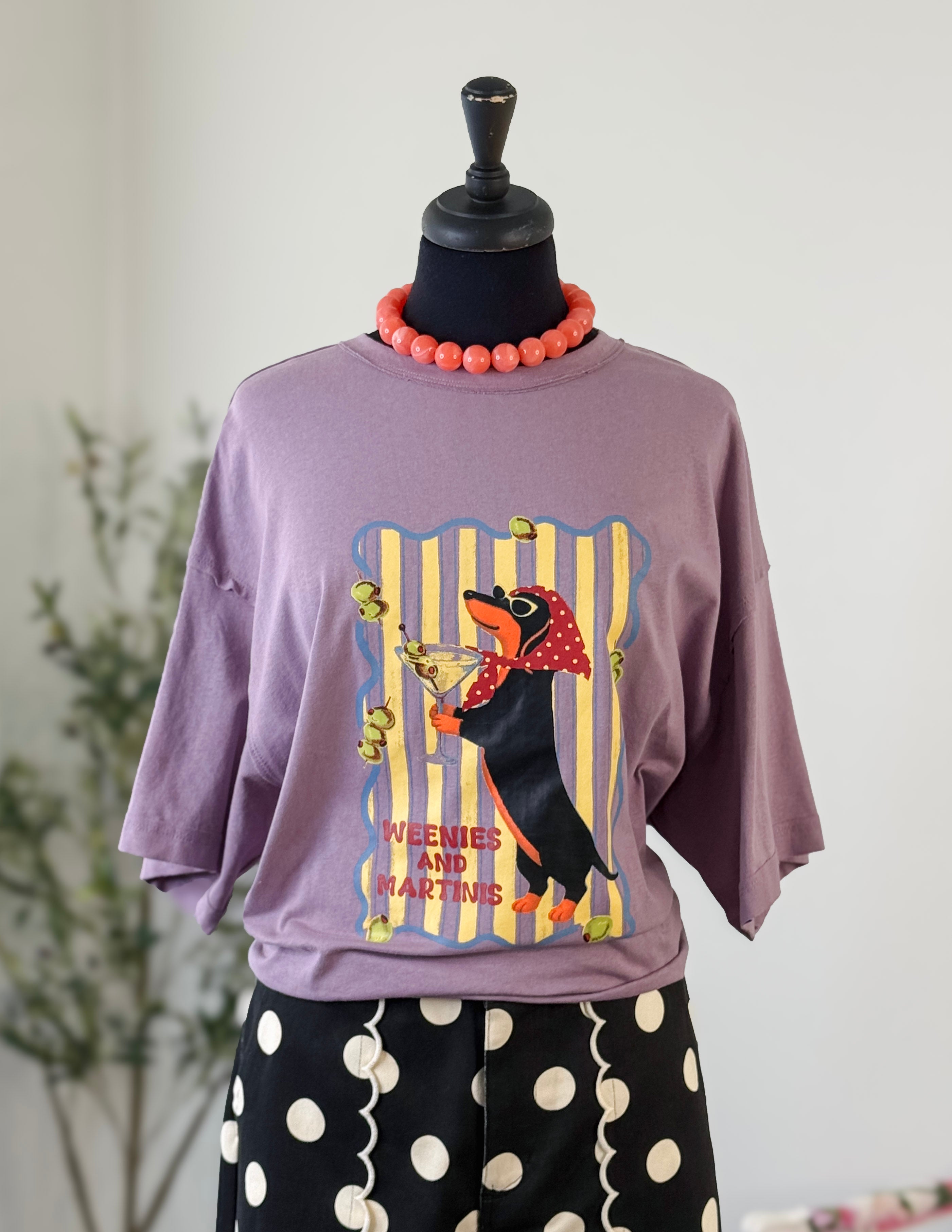 Weenies and Martinis Graphic Tee-Wild Berry