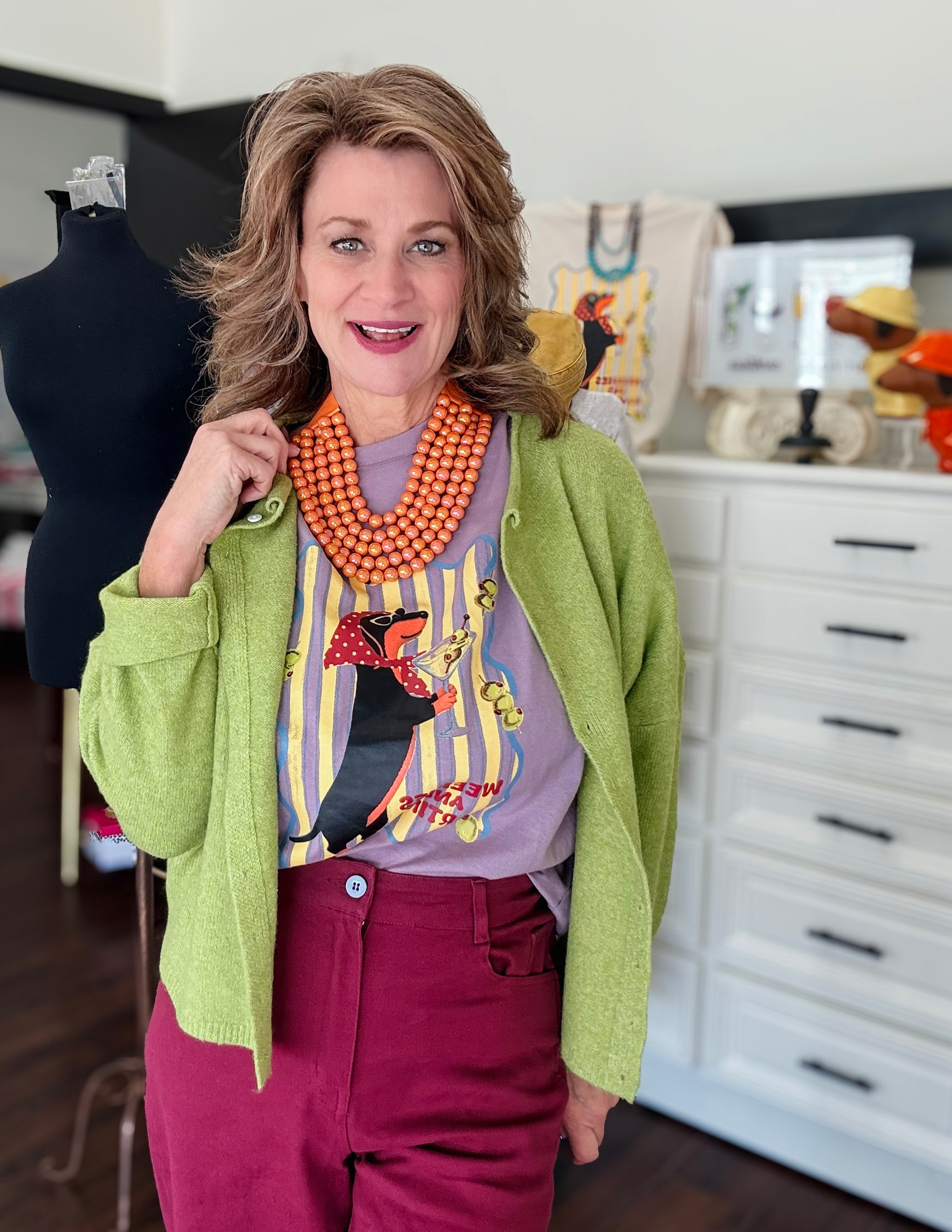 Weenies and Martinis Graphic Tee-Wild Berry