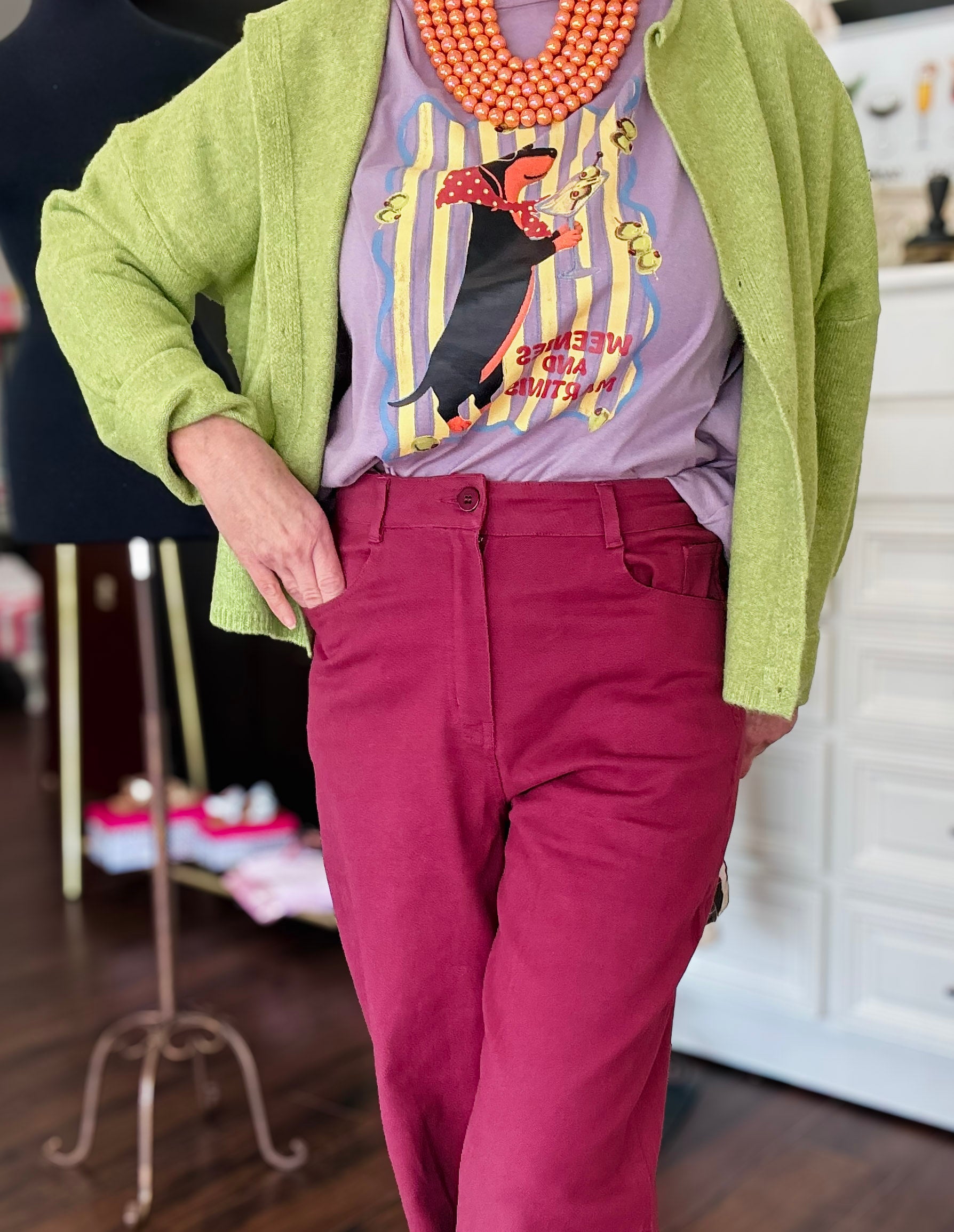 Weenies and Martinis Graphic Tee-Wild Berry