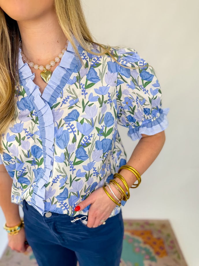 Jane Floral Blouse - Blue Mix