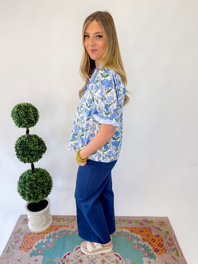 Jane Floral Blouse - Blue Mix