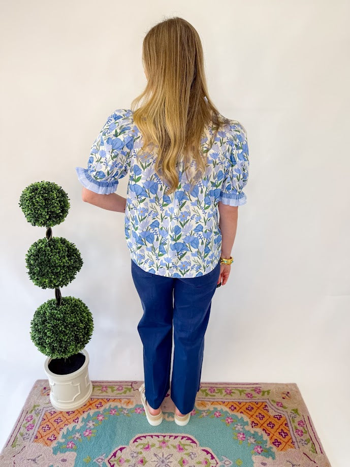 Jane Floral Blouse - Blue Mix