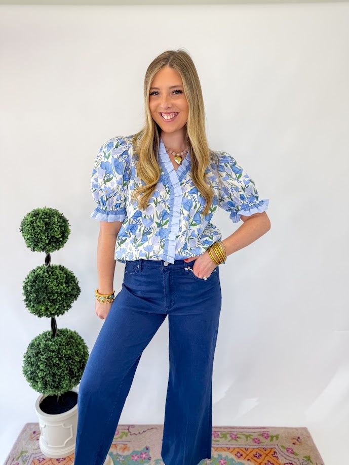 Jane Floral Blouse - Blue Mix
