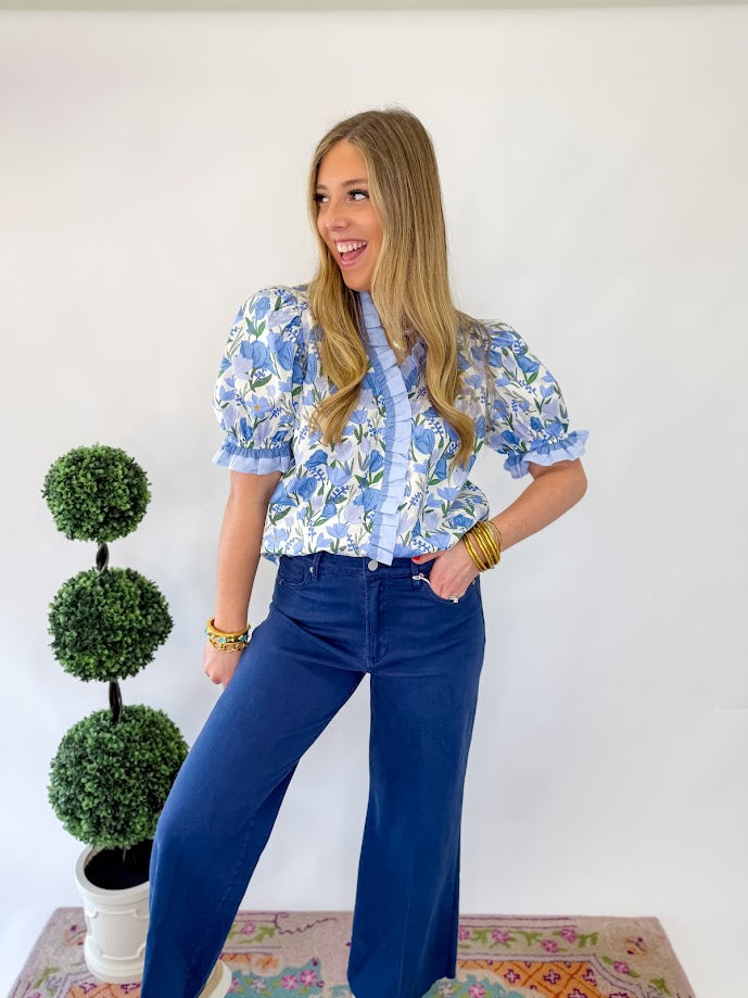 Jane Floral Blouse - Blue Mix