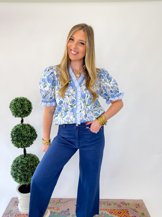 Jane Floral Blouse - Blue Mix