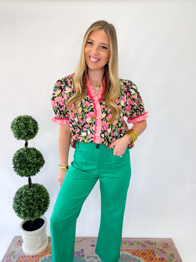 Jane Floral Blouse - Black Mix