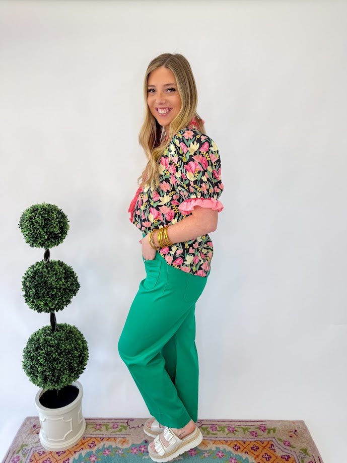 Jane Floral Blouse - Black Mix