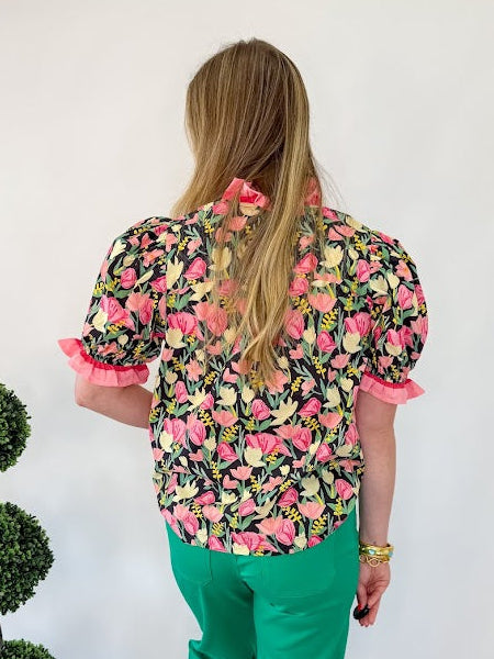 Jane Floral Blouse - Black Mix