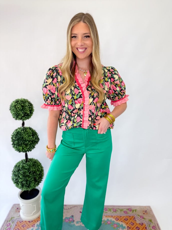 Jane Floral Blouse - Black Mix