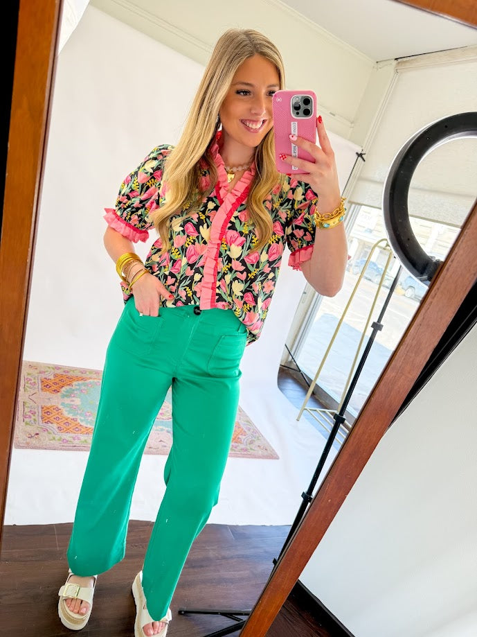 Jane Floral Blouse - Black Mix