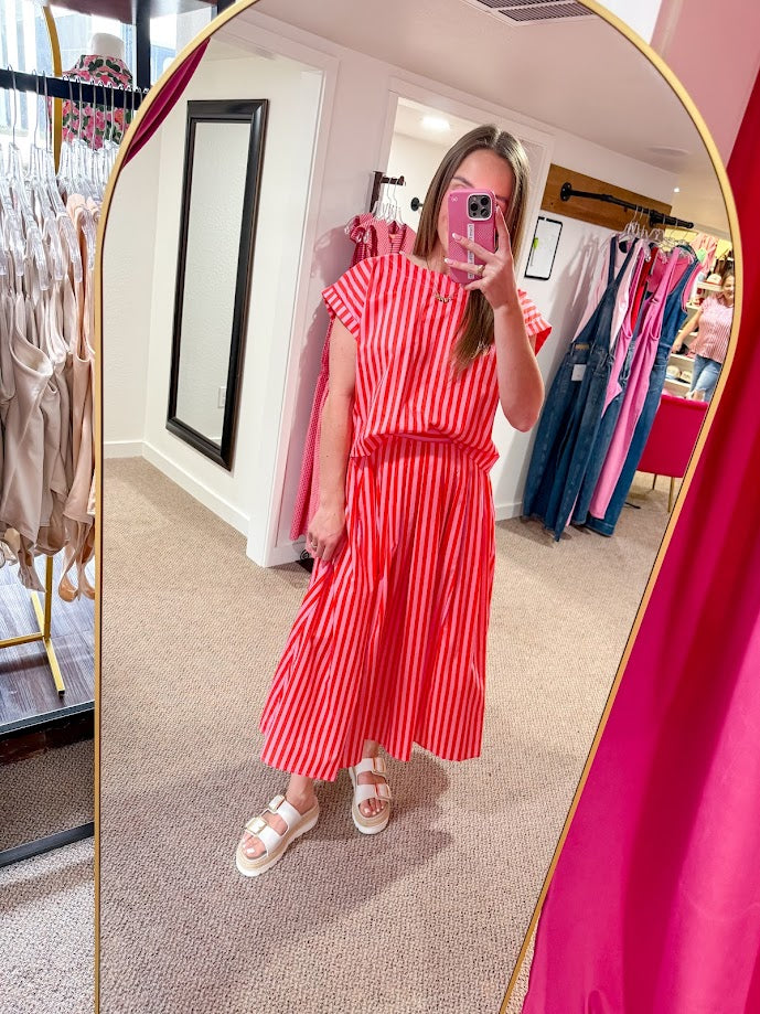 Days In The Sun Striped Midi Skirt