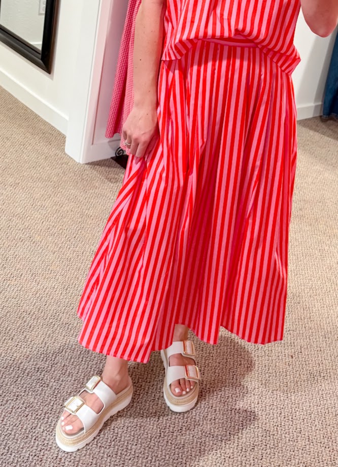 Days In The Sun Striped Midi Skirt