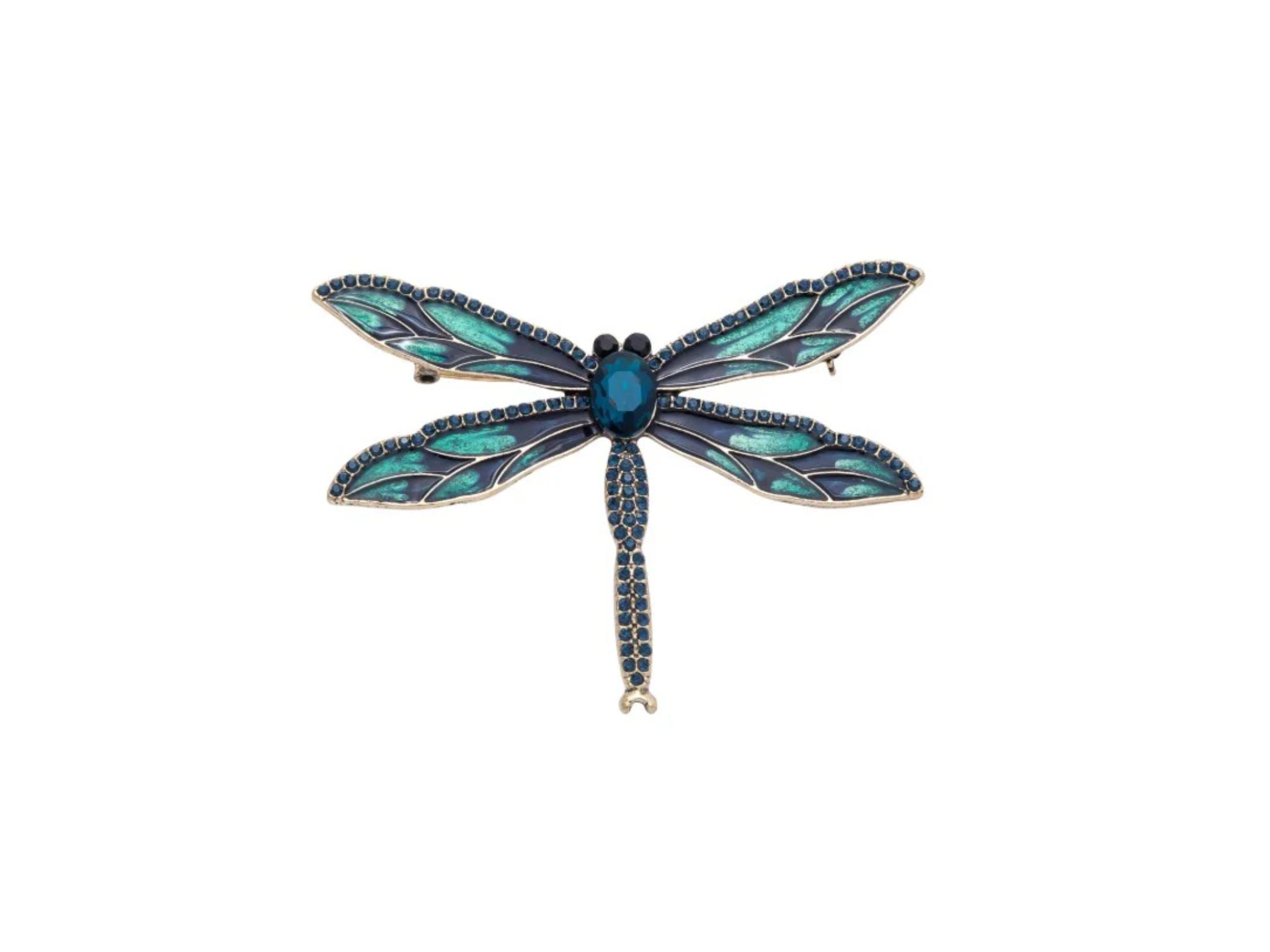 Jumbo Emerald Stone Dragon Fly Enamel Pin Brooch