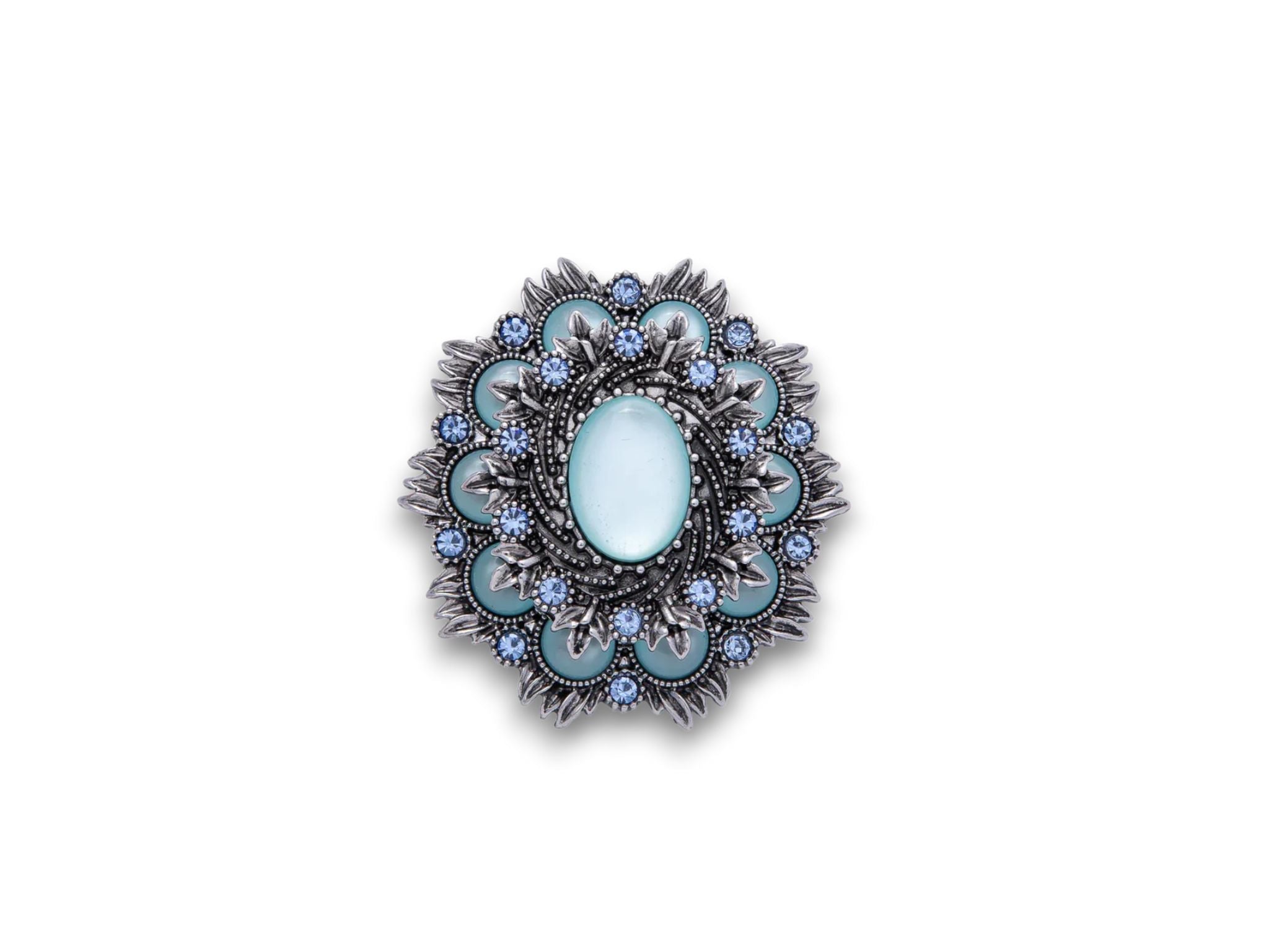 Silver & Aqua Blue Flower Brooch