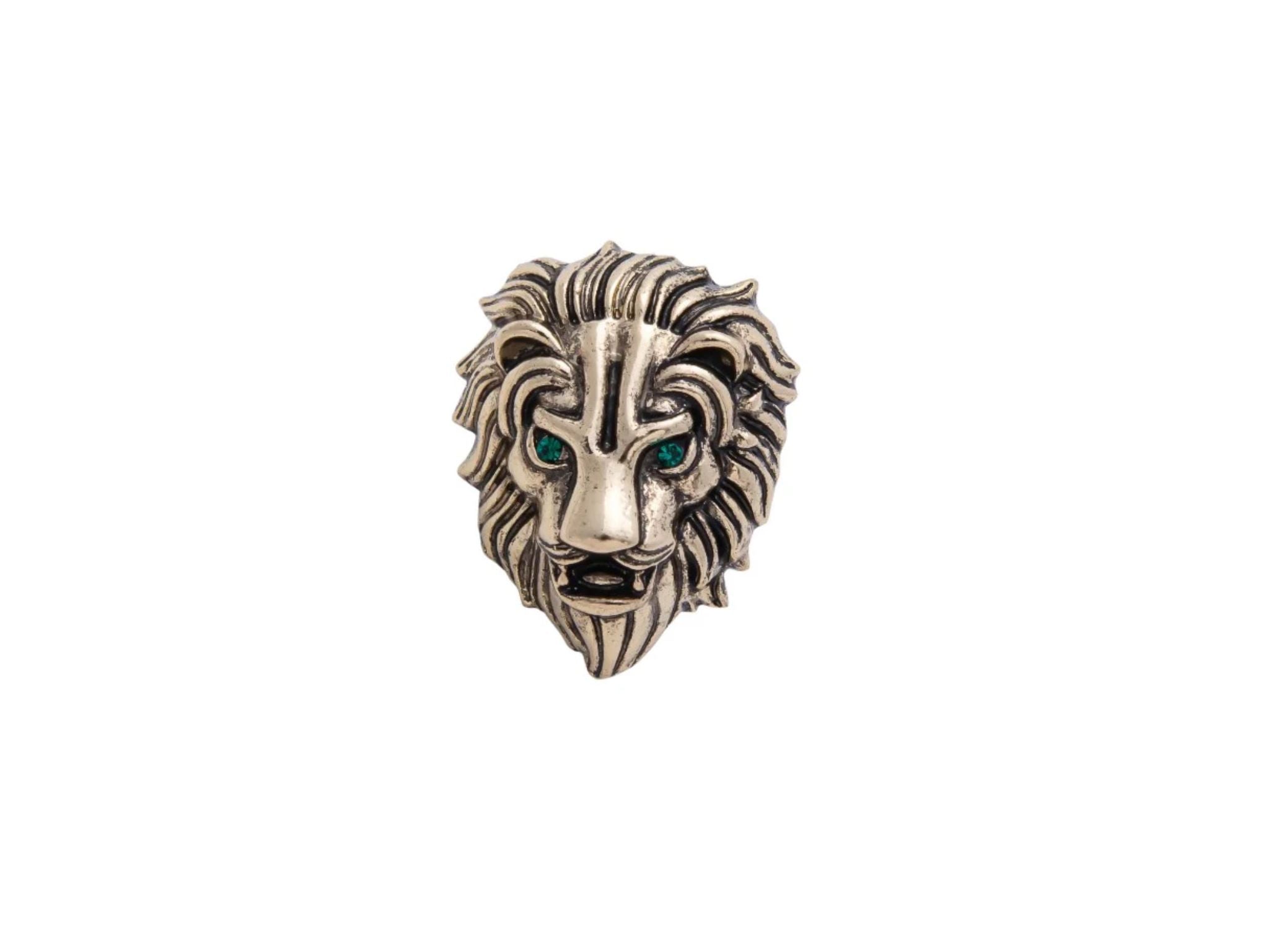 Vintage Gold Lion Head Emerald Brooch Pin