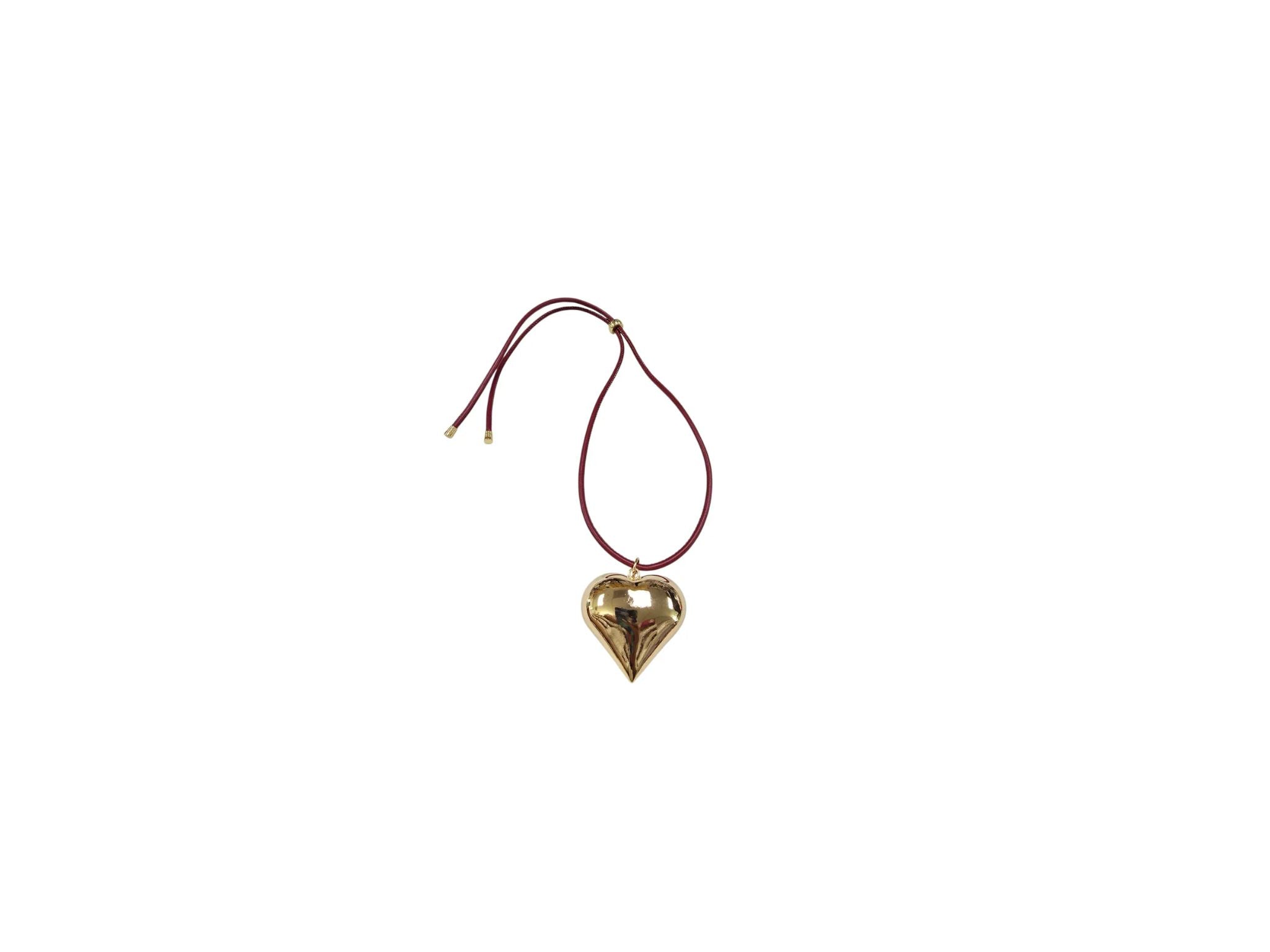 Puffy Gold Heart Burgundy Cord