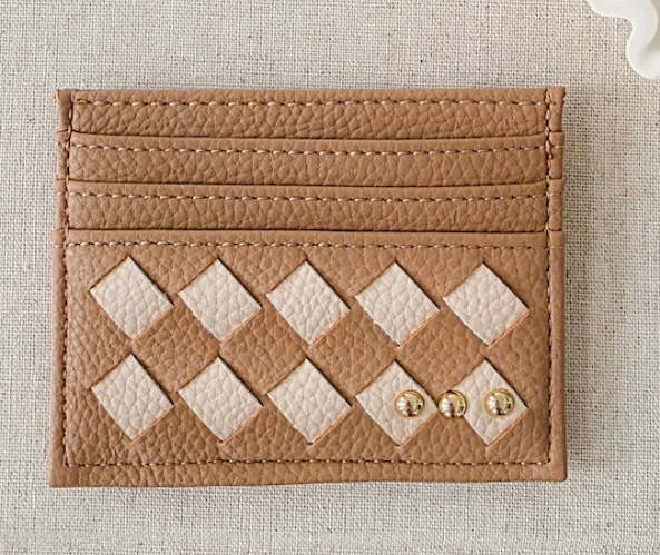 Mariah Woven Small Card Holder Wallet- Checkered Tan
