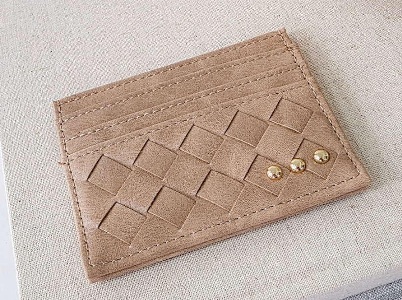 Mariah Woven Small Card Holder Wallet- Taupe