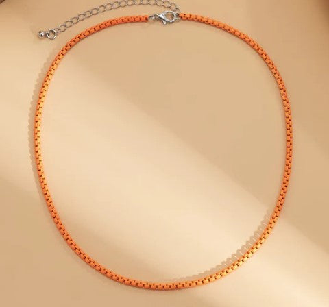 Mini Bright Box Chain Necklace-Orange