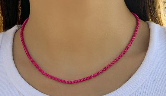 Mini Bright Box Chain Necklace-Hot Pink