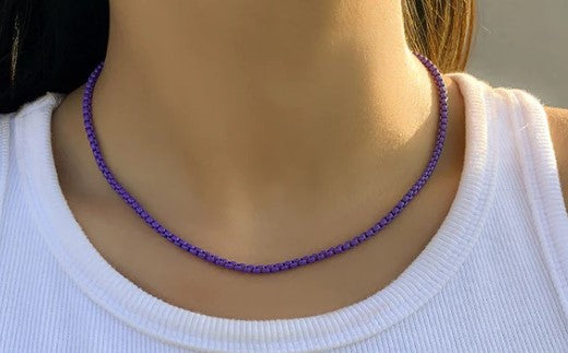 Mini Bright Box Chain Necklace-Purple