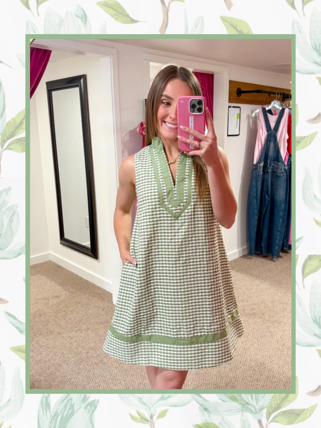 Market Morning Lined Gingham Dress - Matcha