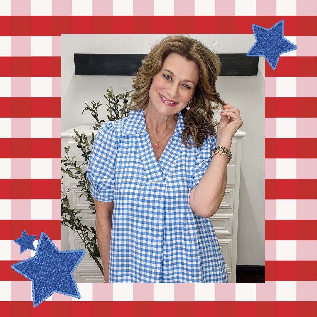 Nora Gingham Midi Dress -Blue