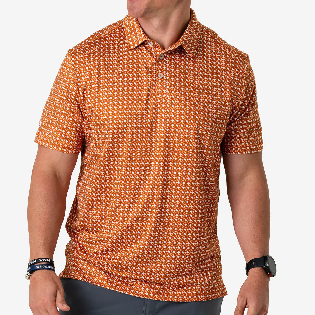 [Burlebo] Performance Polo-Texas Orange And White