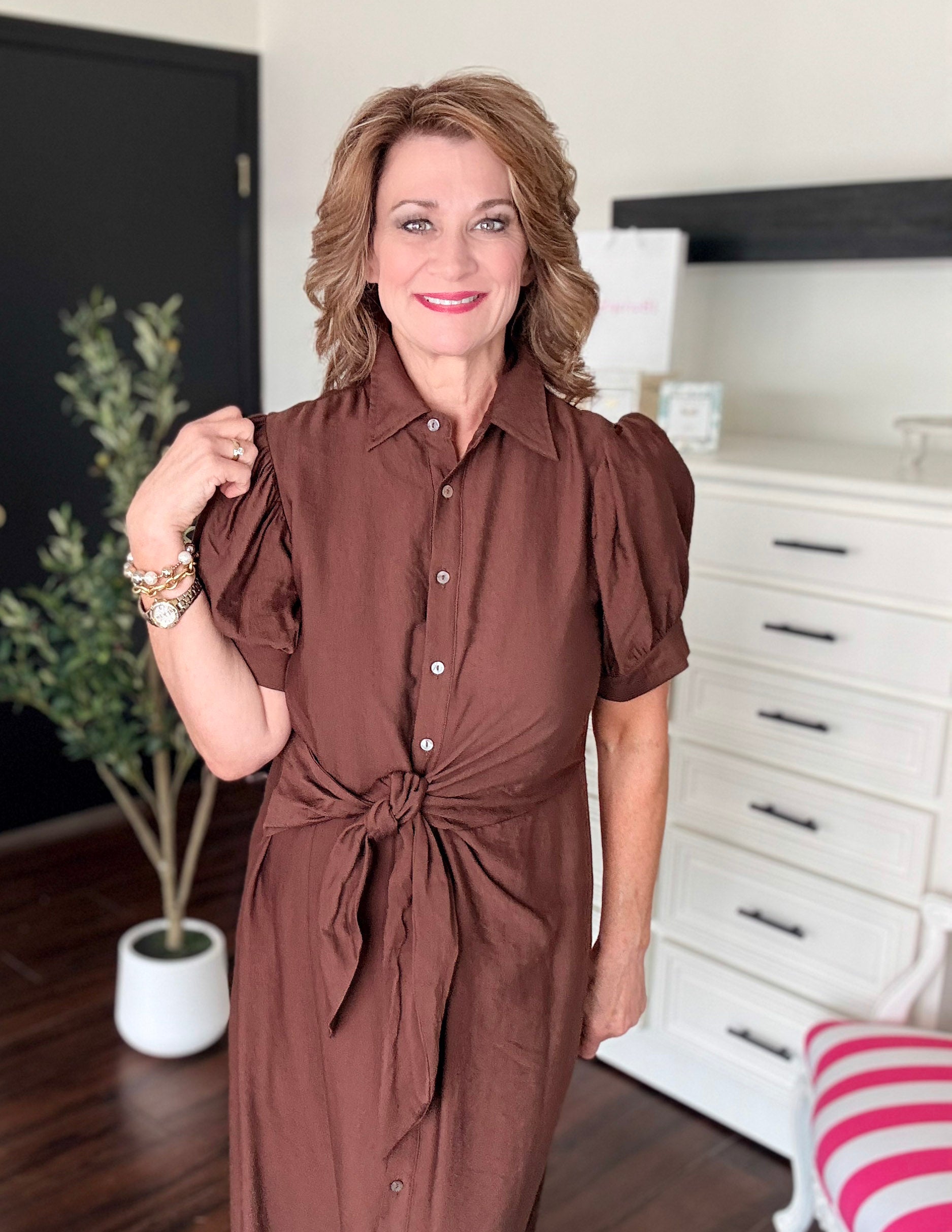 Perfect Bow Dress-Brown