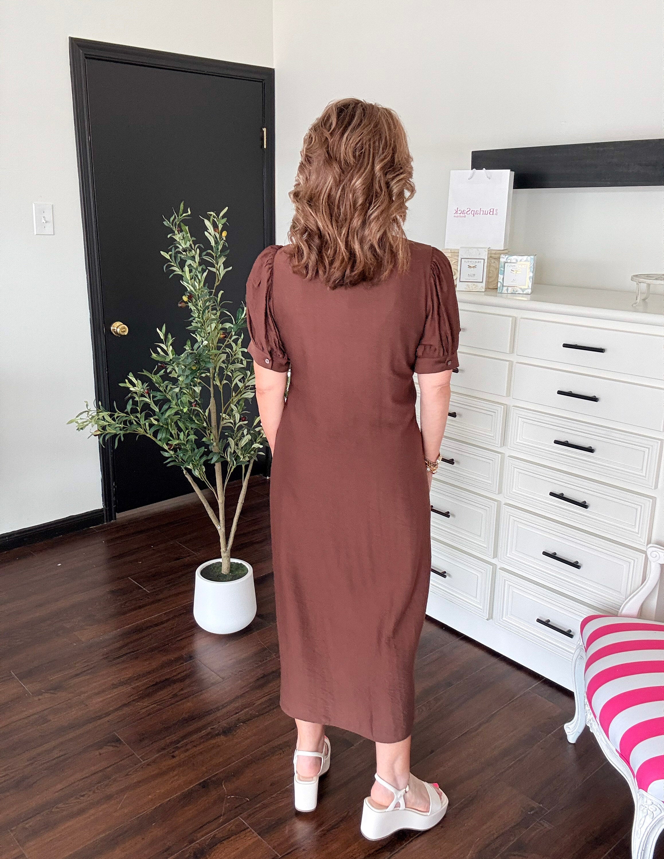 Perfect Bow Dress-Brown