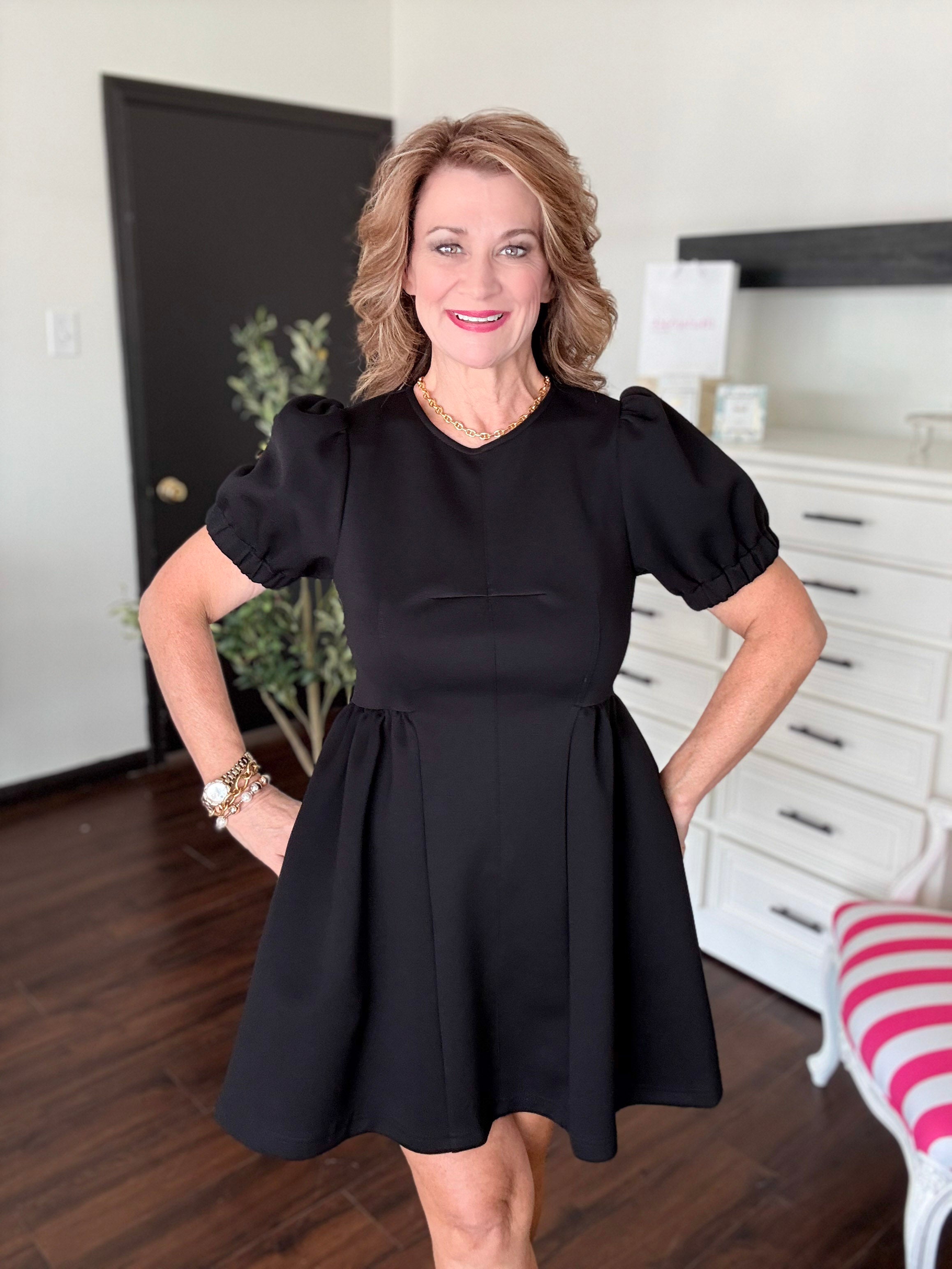 Piper Puff Sleeve Dress-Black