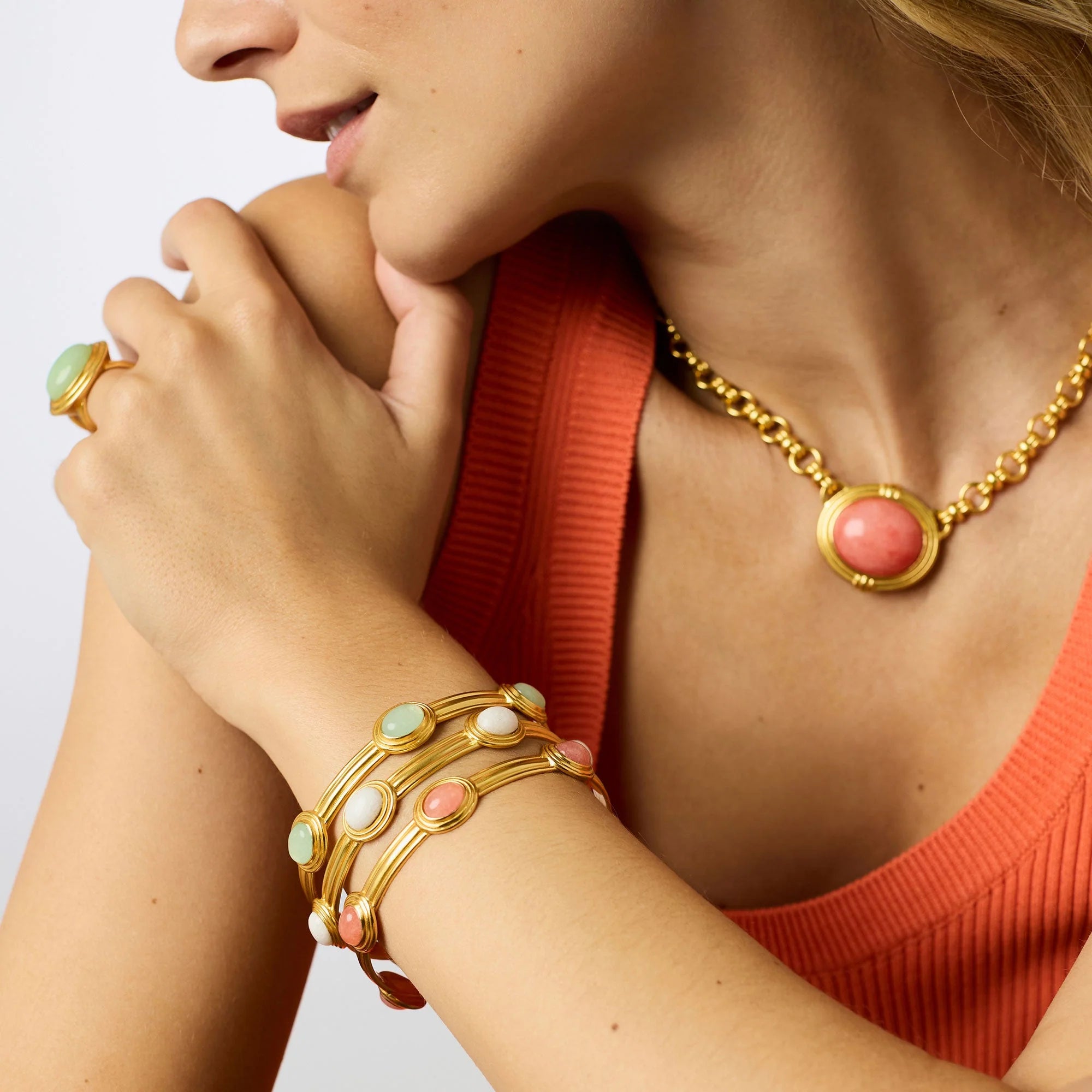 [Julie Vos] Portofino Stone Bangle-Gold-White Jade