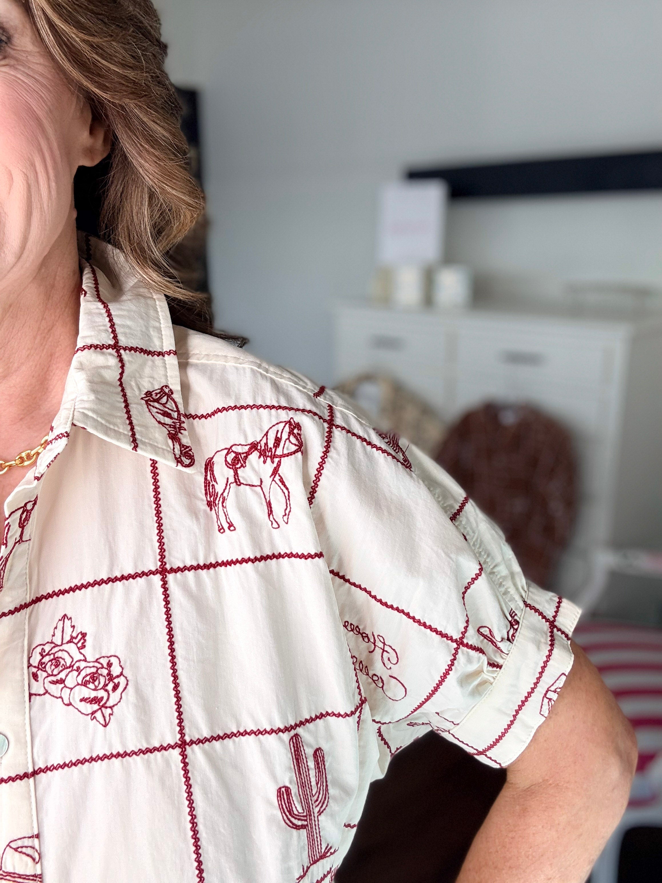 Prairie Dawn Mini Shirt Dress-Cherry Wood Cream