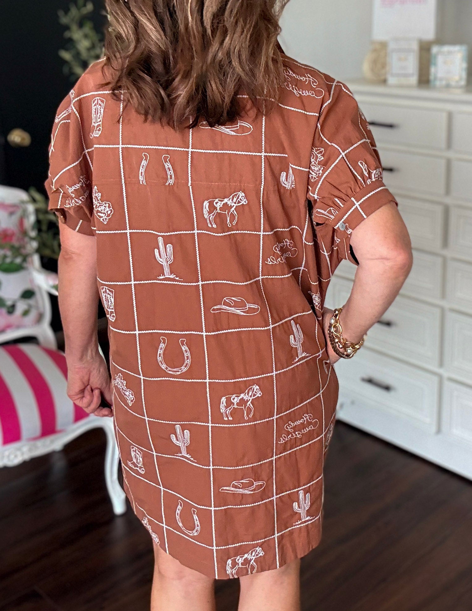 Prairie Rust Mini Shirt Dress-Brown Sugar