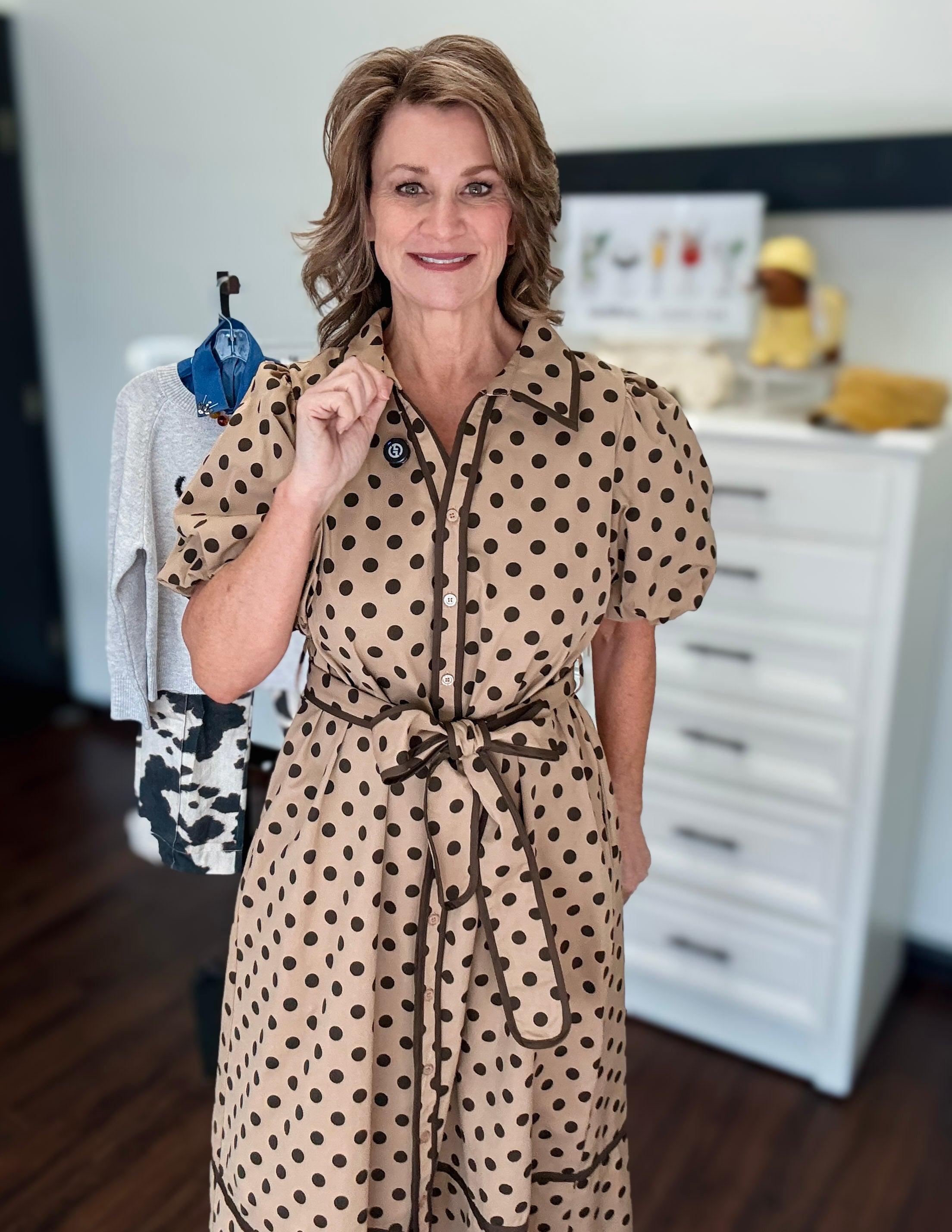 Pretty  Little Spotted Midi Dress - Taupe