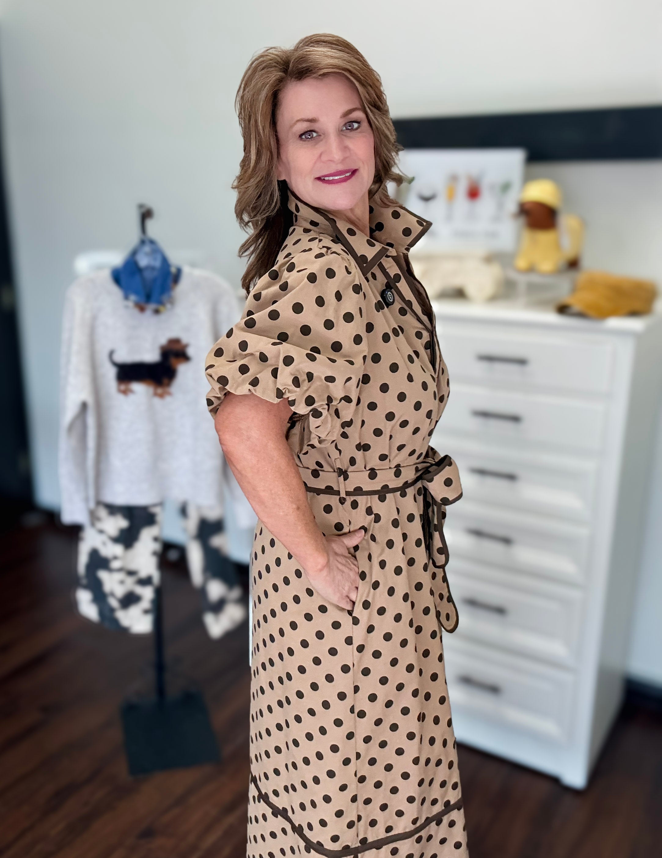 Pretty  Little Spotted Midi Dress - Taupe